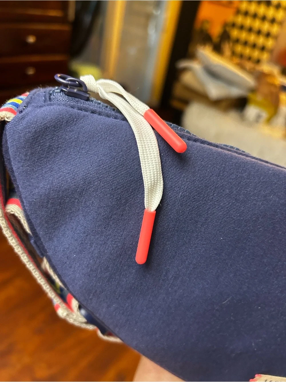Wildfox Navy Heart Crossbody Bag with Multicolor Stripe Strap